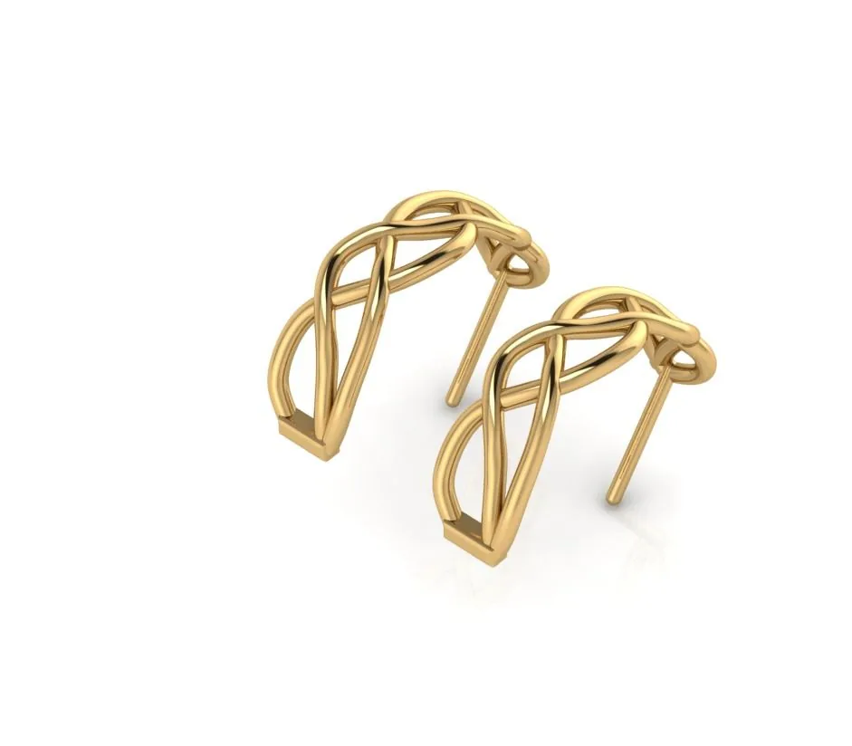 A computer render of a pair of twisted gold hoop earrings