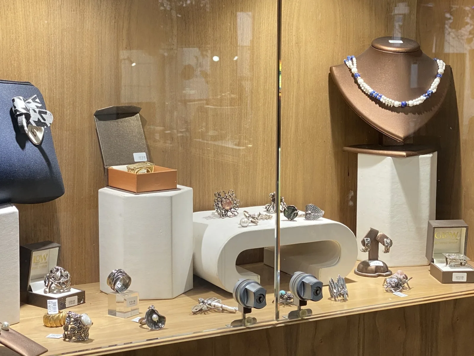 Pieces in the window display at Glow Jewellers